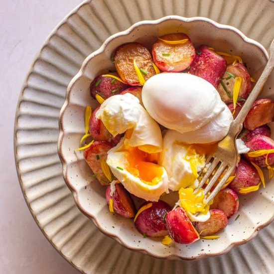 Buttered Radishes with Poached Eggs