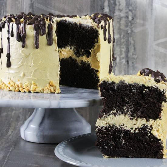 Vegan chocolate peanut butter cake