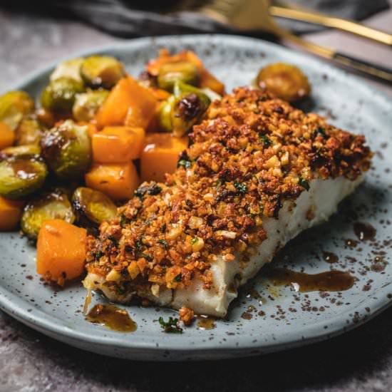 Almond Crusted Cod Sheet Pan Dinner