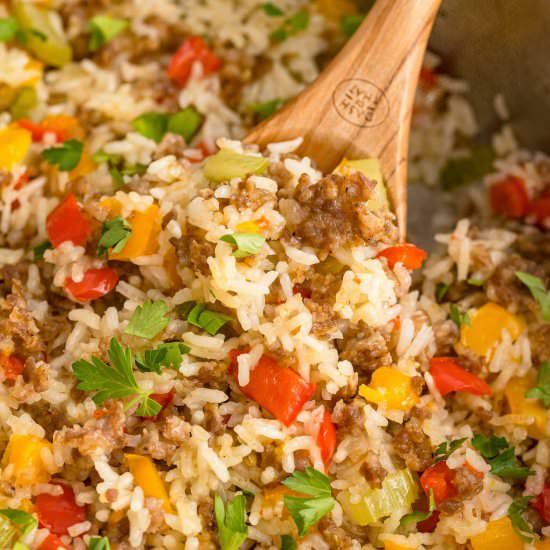 One Pan Sausage and Peppers Rice