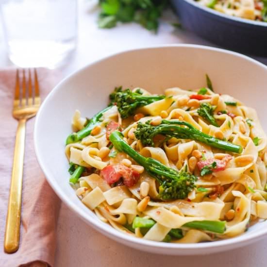 Tagliatelle with Broccoli and Bacon