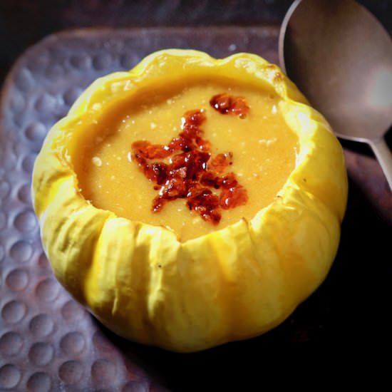 Pumpkin Miso Soup, Chorizo Drizzle