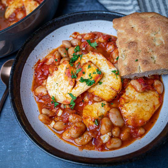 Butter Beans and Halloumi Bake