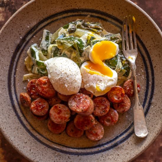 Rajas Con Crema with Sausage & Eggs