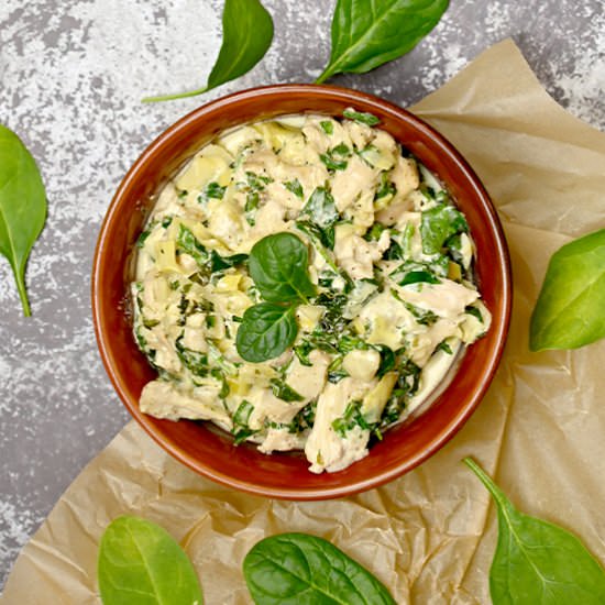 Keto Spinach Artichoke Chicken Bowl