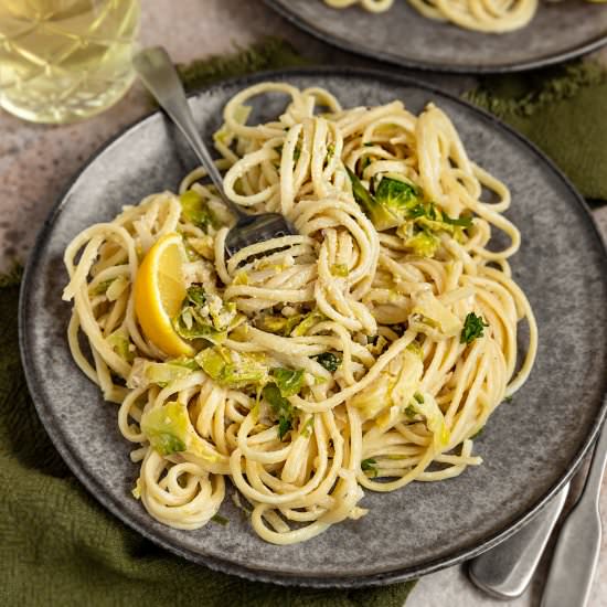 Vegan Brussels Sprout Tahini Pasta
