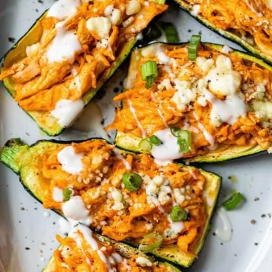 Buffalo Chicken Zucchini Skins