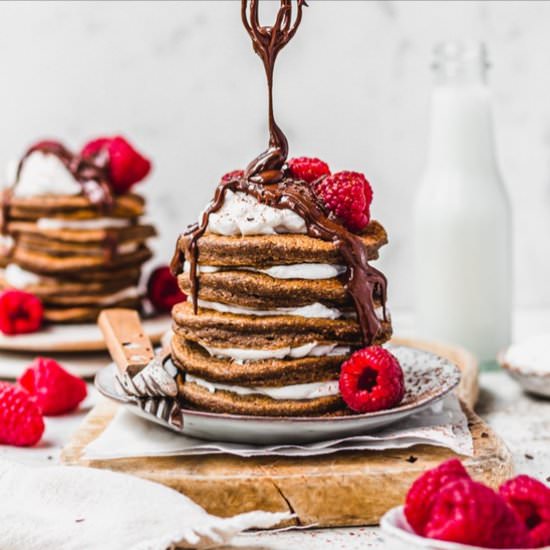 Raspberry Tiramisu Pancakes