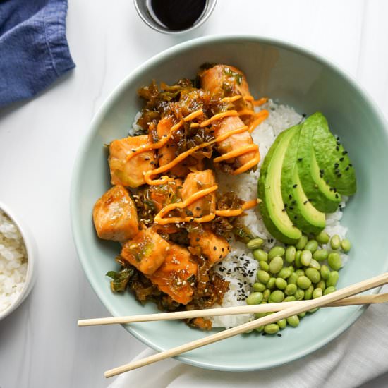 Salmon Bowl with Sautéed Leeks