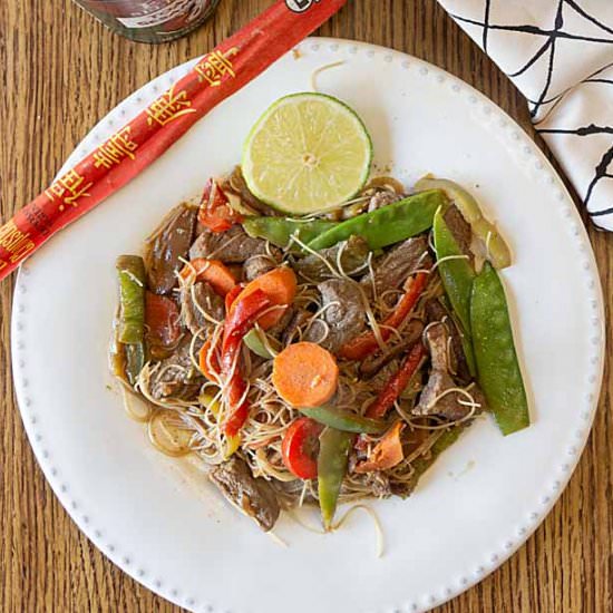 One Pan Beef Stir Fry, Rice Noodles