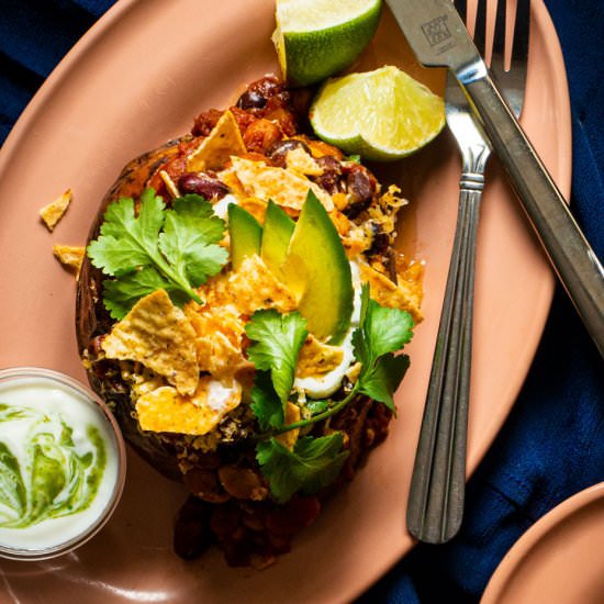 Chili Stuffed Sweet Potatoes