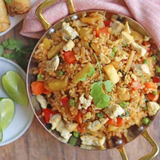 Pineapple fried rice with eggy tofu