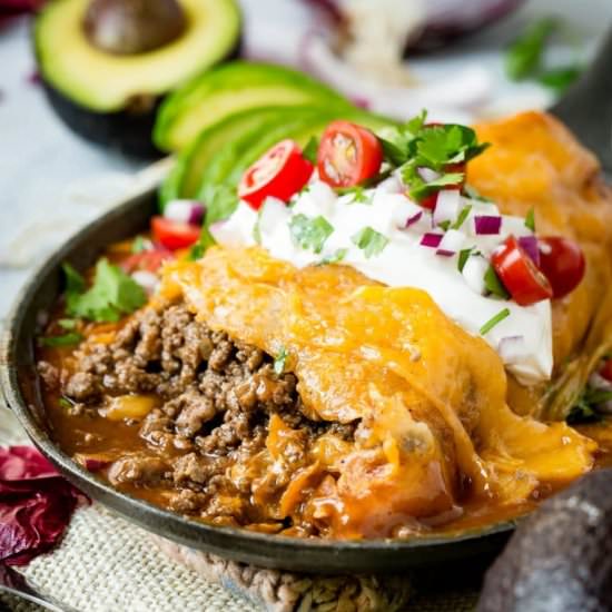 Enchilada Style Ground Beef Burrito