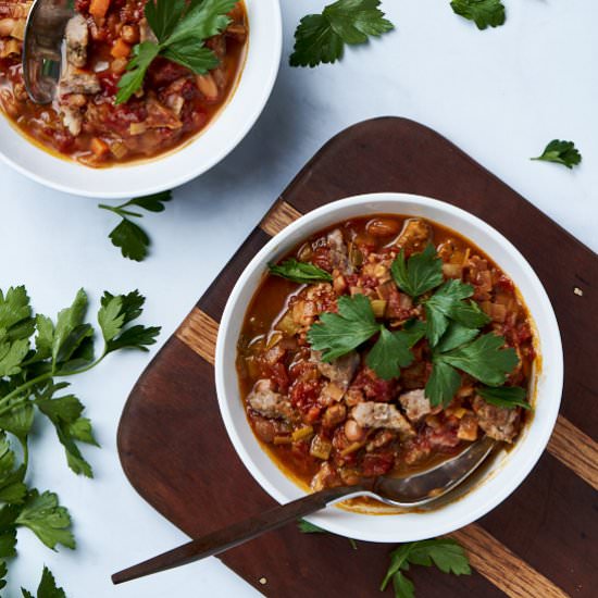 Sausage and bean soup with tomato