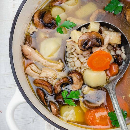 Chicken Barley Soup With Mushrooms