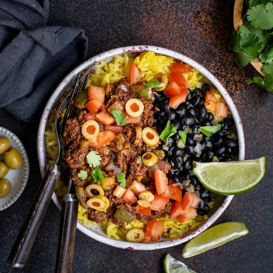 Vegetarian cuban picadillo bowls