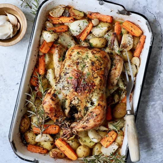 Garlic Herb Butter Roast Chicken