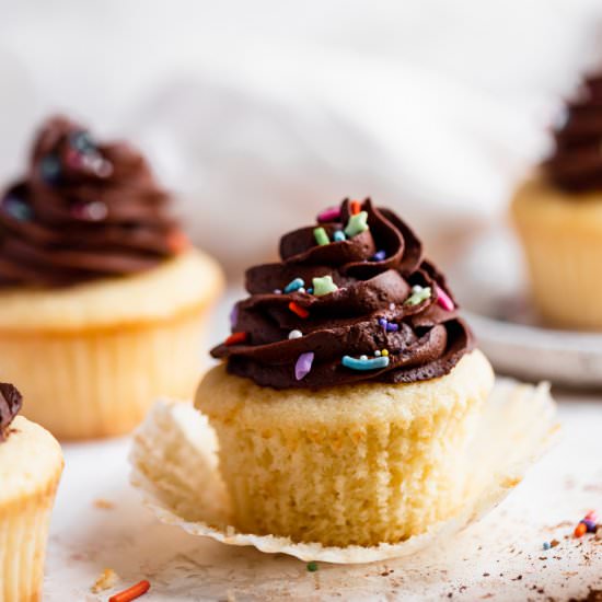 Chocolate Frosted Yellow Cupcakes