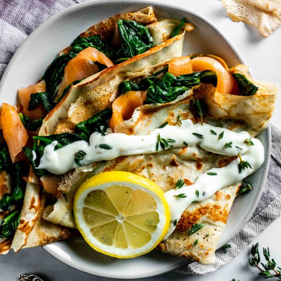 spinach and smoked salmon crepes