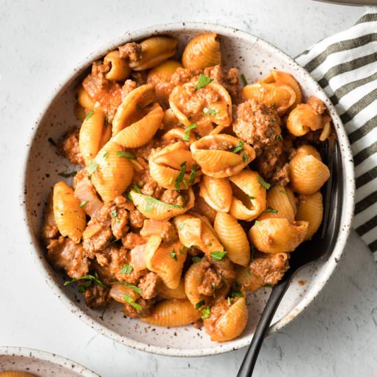Chili Garlic Beef and Shells