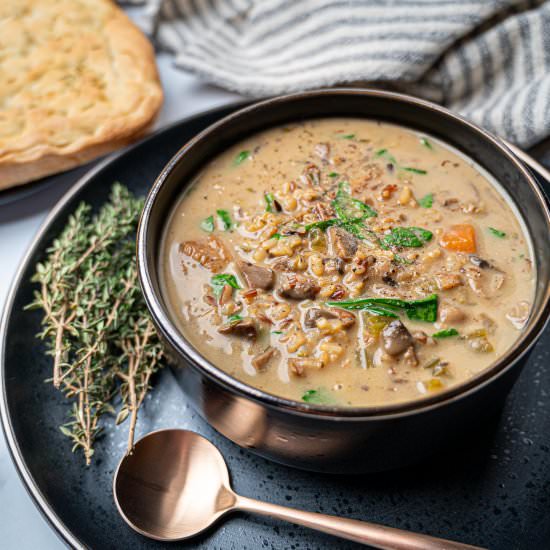Vegan Wild Rice and Mushroom Soup