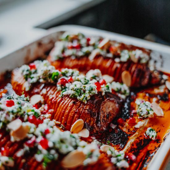 Hasselback Squash with Feta Salsa