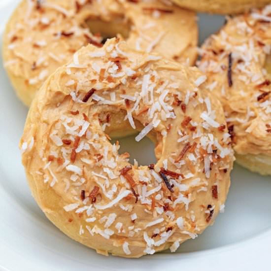 Coconut Donuts with Caramel Icing