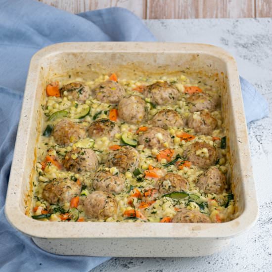 Baked meatballs with pasta