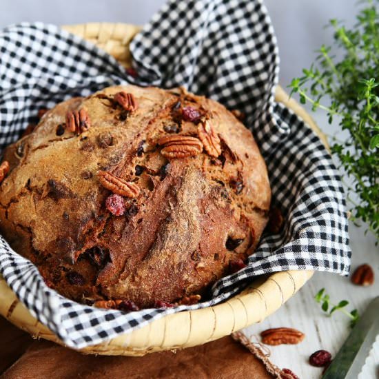 No Knead Craisin Pecan Bread