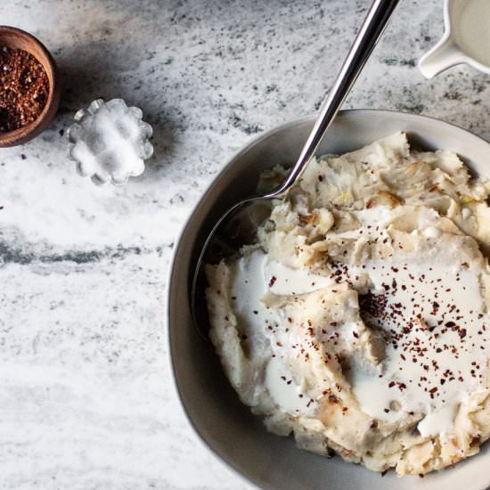 Browned butter and leek potatoes