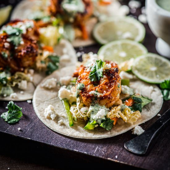Blackened Garlic Shrimp Tacos