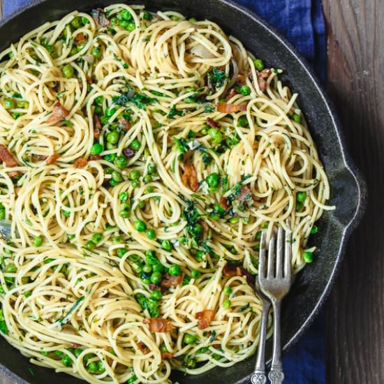 Pancetta Pasta with Peas & Parmesan