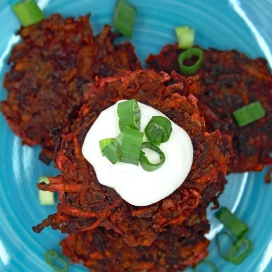 Vegan Beet and Sweet Potato Latkes