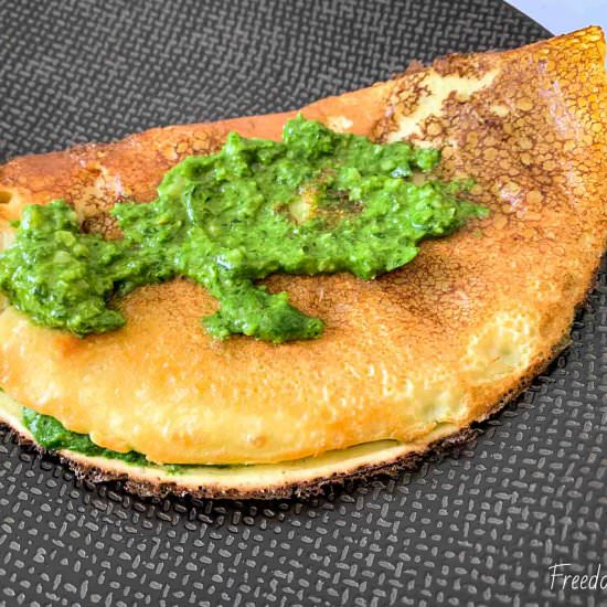 Vegan crepes with spinach pesto