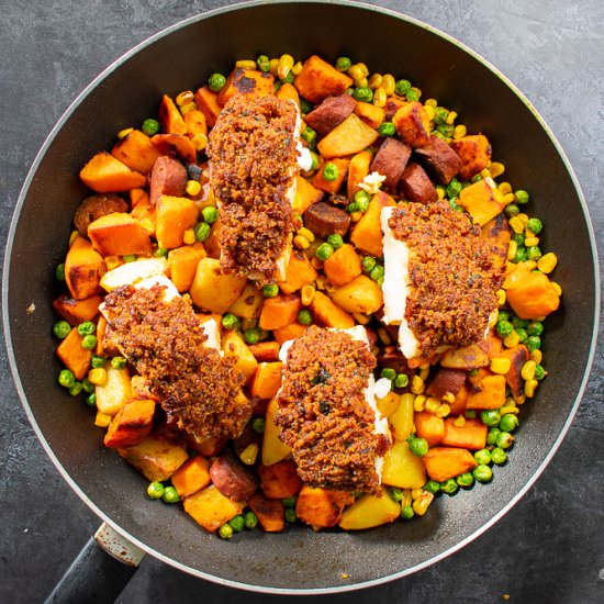 Baked Cod with Sweet Potato Hash