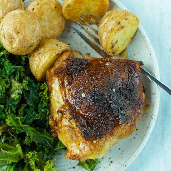 Crispy chicken thighs w/ hot honey
