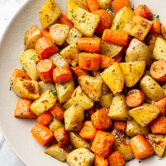 roasted potatoes and carrots