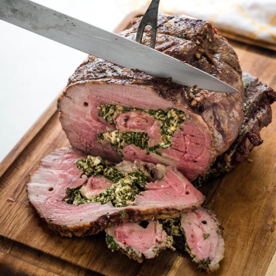 Stuffed Rotisserie Leg of Lamb
