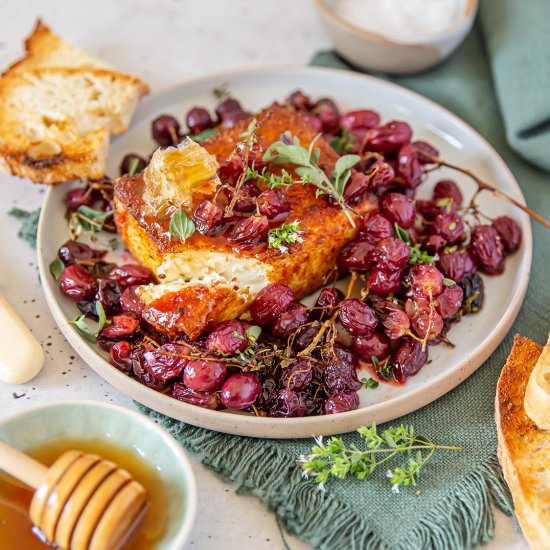 Crumbed Feta with Roasted Grapes