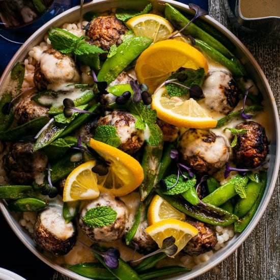 Apricot Lamb Meatballs w Avgolemono