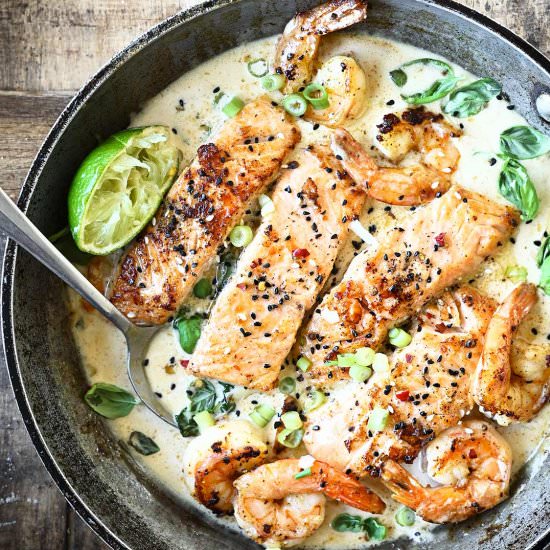 Coconut Salmon with Miso and Shrimp