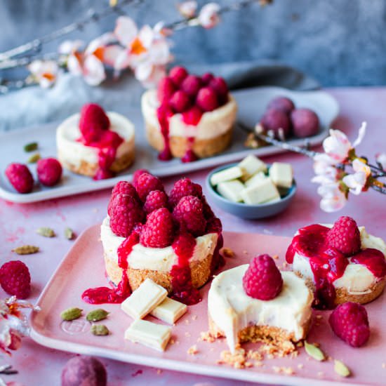White choc & raspberry cheesecakes