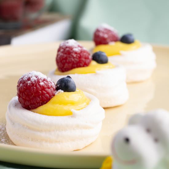 Meringue Nests, Lemon Curd, Berries