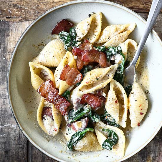 Spinach Bacon Pasta with Ricotta