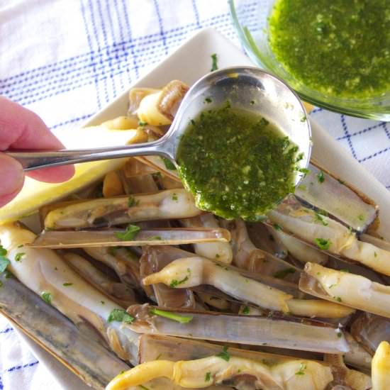 Razor Clams, Garlic-Parsley Sauce