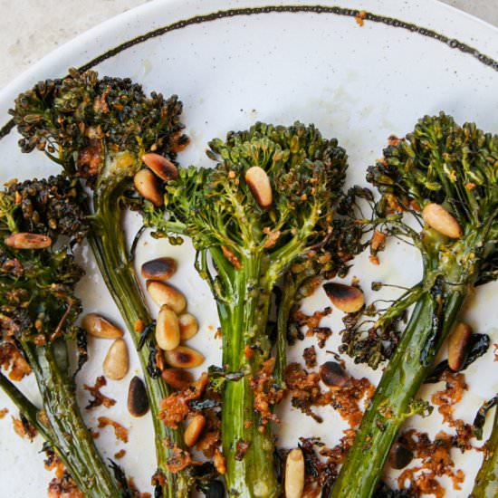 basil oil roasted broccolini