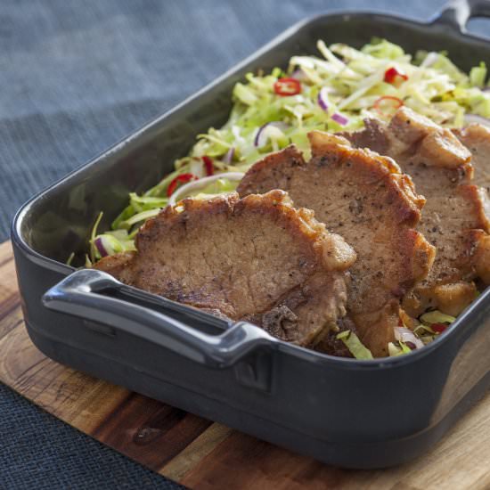 Pork chops with spicy cabbage salad