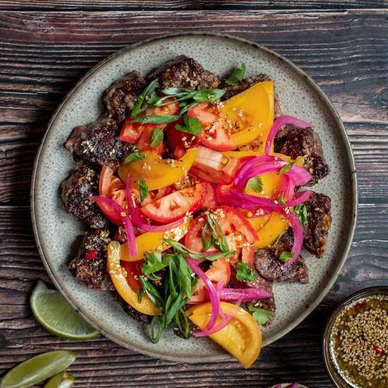 Sesame ginger beef with tomatoes