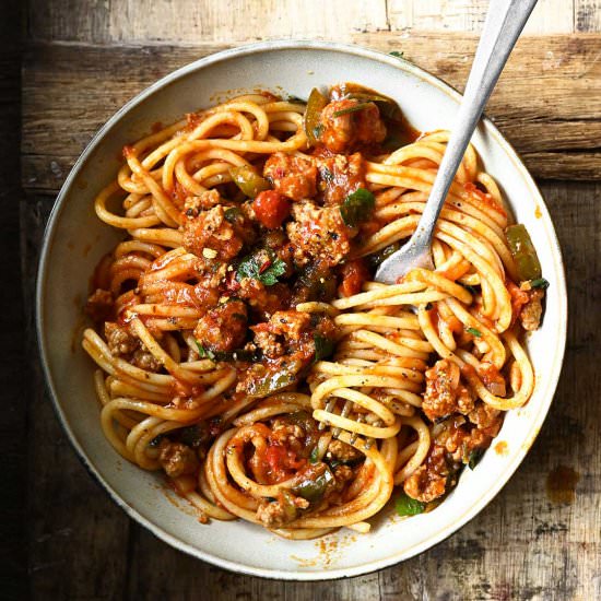 Beef and Bell Pepper Spaghetti