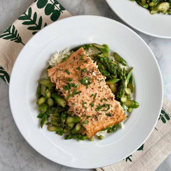Salmon with Asparagus & Peas